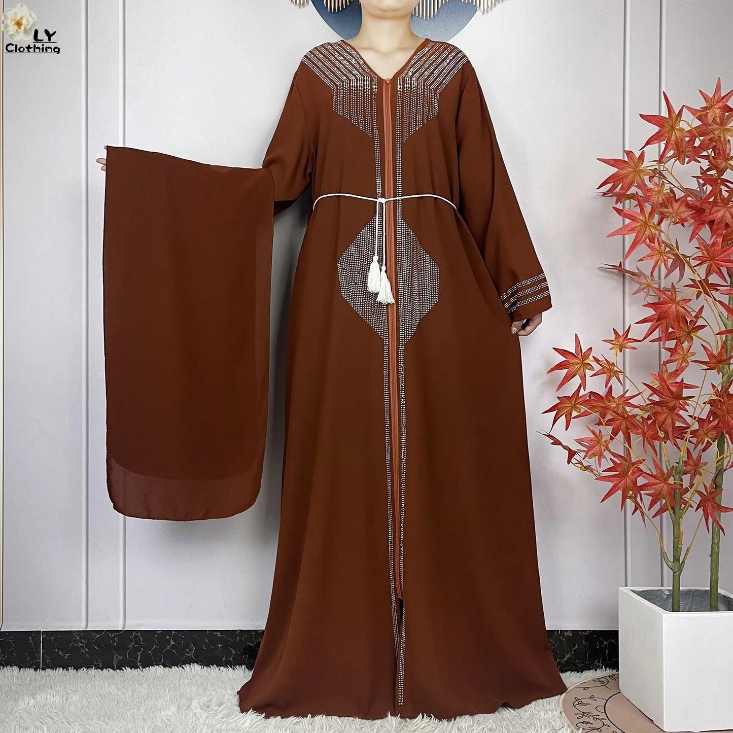 2024 For Women Elegant Dresses Dubai Party Outfits Long Sleeved Chiffon Dashiki Muslim Women Robe Open African Abaya Clothing