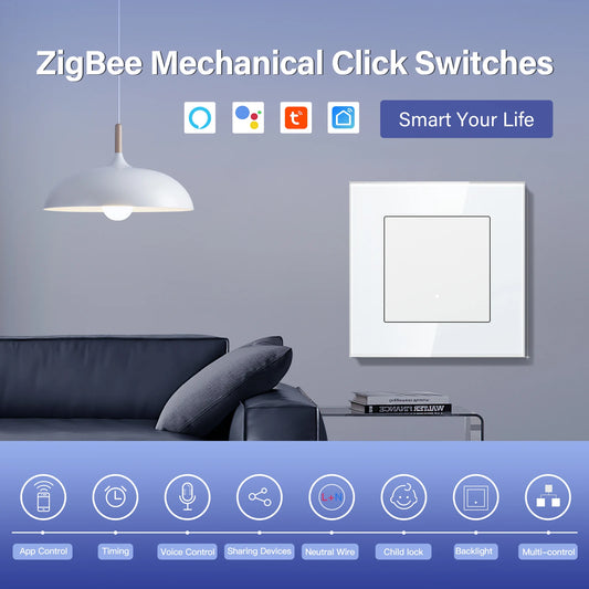 BSEED Zigbee Click Wandschalter Serie Intelligente Lichtschalter Gelbe Hintergrundbeleuchtung Glasrahmen Tuya-Schalter EU-Wandsteckdose USBC-Anschluss.