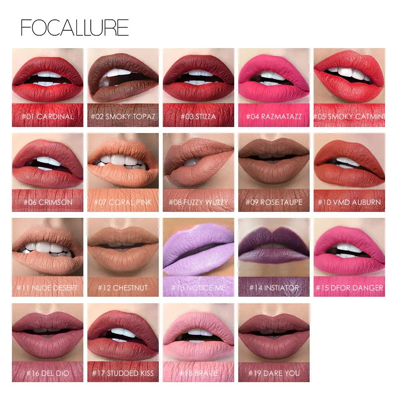 FOCALLURE Brand 19 Colors Matte Lipstick Waterproof Long lasting Cosmetic Easy to Wear Lip stick Matte Lip Batom.