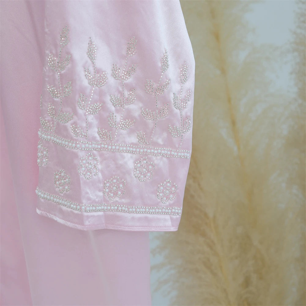 Ramadan Eid Open Beading Kimono Abaya Dubai Muslim Prayer Clothes Women Kebaya Kaftan Dress Islam Robe Arabe Femme Musulmane