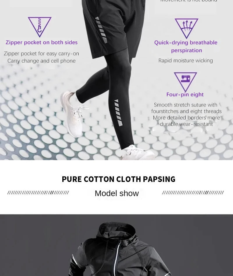 Fashion Breathable Running Sports Suit Men's Fitness Clothes All-Seasons Professional Morning Running Clothes Quick Dry Training.