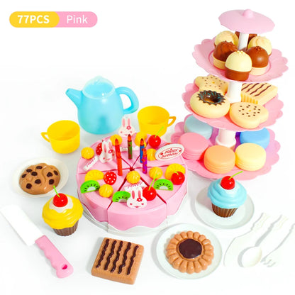 Girl Toy Cake DIY Minature Food Simulation Pretend Play Kitchen Set Tea Kid Cut Game Education Children Toys For 3 Year Birthday.