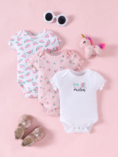 3PCS Infant Baby Nette Grafik einteilige Kleidung Für Jungen Und Mädchen, Neugeborenen Reine Baumwolle Sommer Strampler neugeborene kleidung