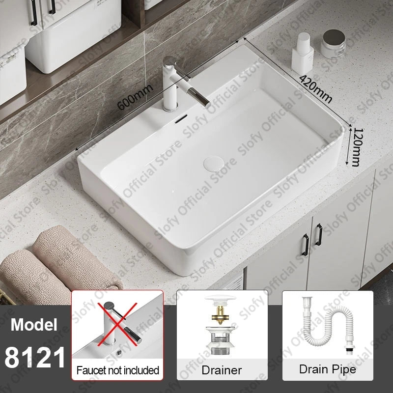 Large Square Ceramic Washbasin For Bathroom Countertop Basin White Sink Above Counter Pedestal Hotel Home Balcony Bathroom Sinks