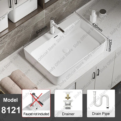 Large Square Ceramic Washbasin For Bathroom Countertop Basin White Sink Above Counter Pedestal Hotel Home Balcony Bathroom Sinks