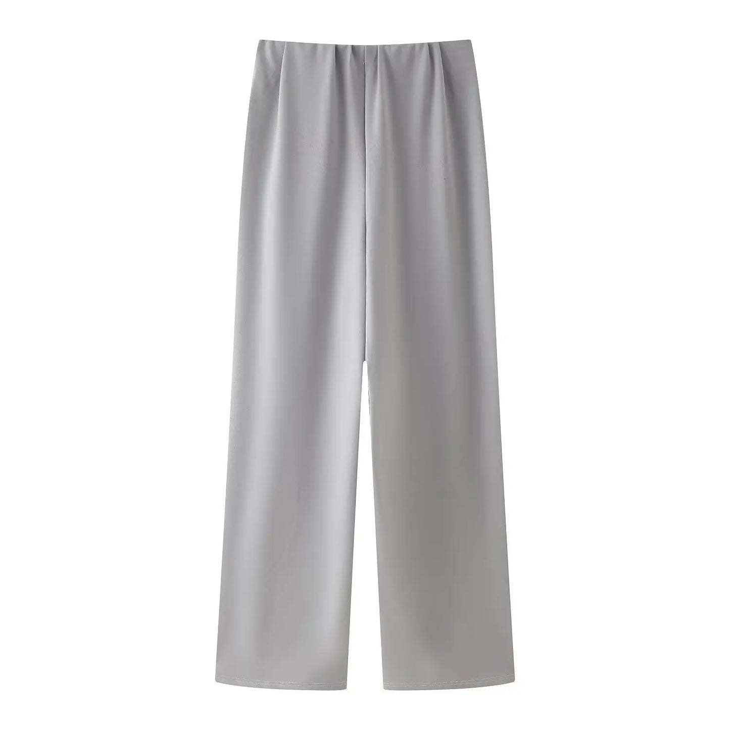 2025 Spring New Women's Two Piece Pant Set Fashion Long Sleeve O-neck Pleated Top Double-Sided Fabric Office Top Casual Pants.