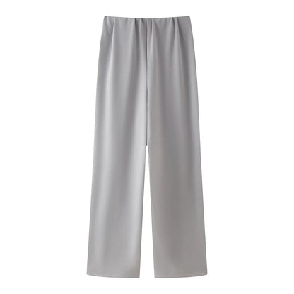 2025 Spring New Women's Two Piece Pant Set Fashion Long Sleeve O-neck Pleated Top Double-Sided Fabric Office Top Casual Pants.