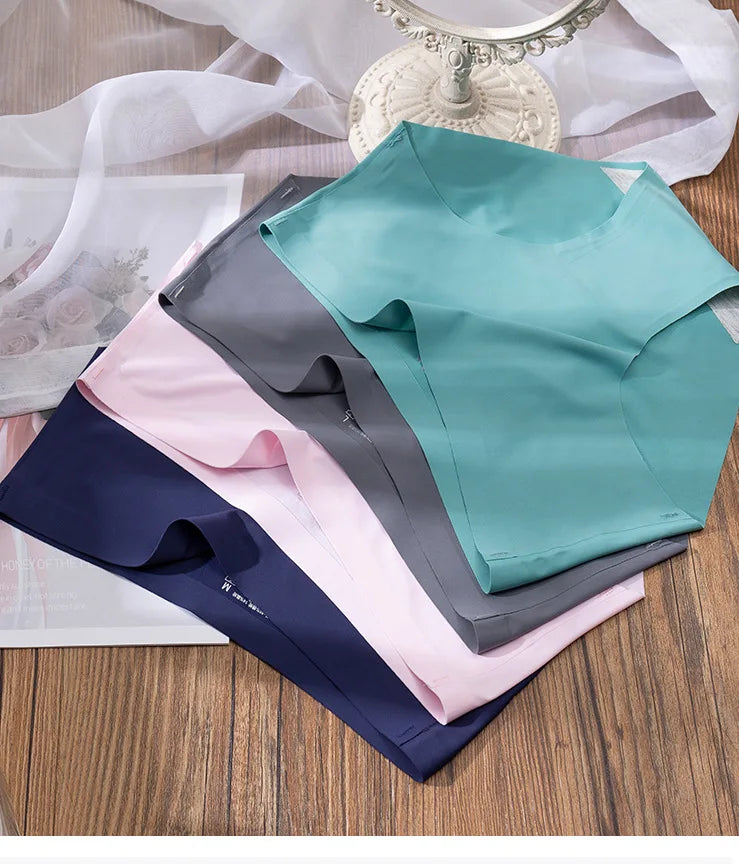 3Pcs Plus Size Underwear Women's Panties Ice Silk Solid Color Ladies Seamless Underpant Girls Briefs Breath Sexy Lingerie Female.