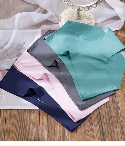 3Pcs Plus Size Underwear Women's Panties Ice Silk Solid Color Ladies Seamless Underpant Girls Briefs Breath Sexy Lingerie Female.