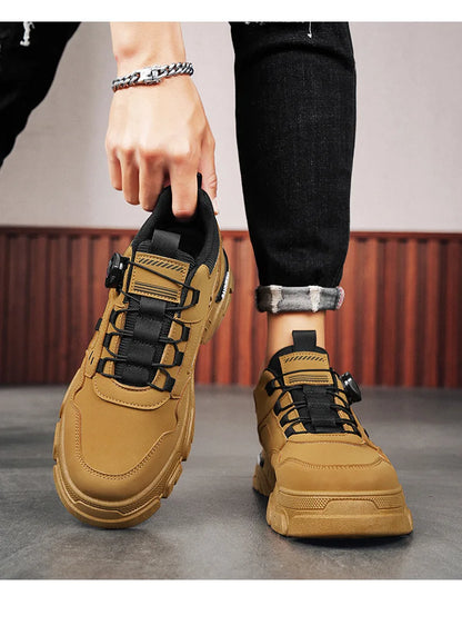 Men Sneakers Spring Autumn New High Top Men Casual Leathers Thick Soled Trendy Wear Resistant Short Boots Platform Sports Shoes.