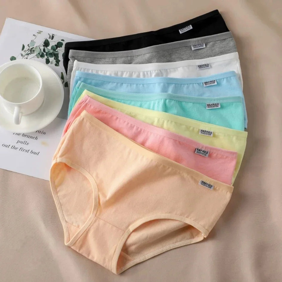 7Pcs/Set Candy Color Underwear Womens Comfortable High-quality Cotton Panties Mid-waist Breathable Underpanties Plus Size Briefs.