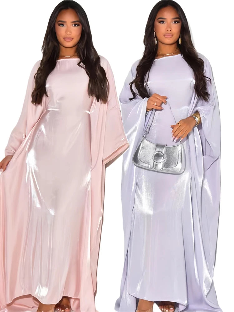 Ramadan Eid Satin Batwing Butterfly Abaya Dubai Luxury 2024 Muslim Maxi Kaftan Dress Abayas For Women Kebaya Robe Femme Vestidos.