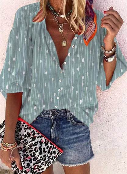 2024 New Women's Shirts & Blouses Fashion Vintage Printed Casual Vacation Bohemian Style Lady Single-breasted Shirt Streetwear