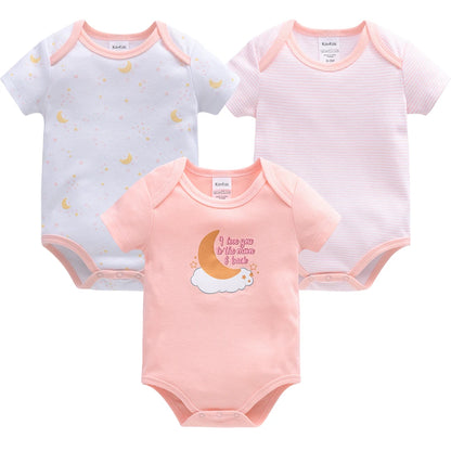 Kavkas 3-teiliges Baby-Body für 0–12 Monate, kurzärmelig, Sommer-Baumwollkleidung, cooles Print-Design, Säuglingskostüm.