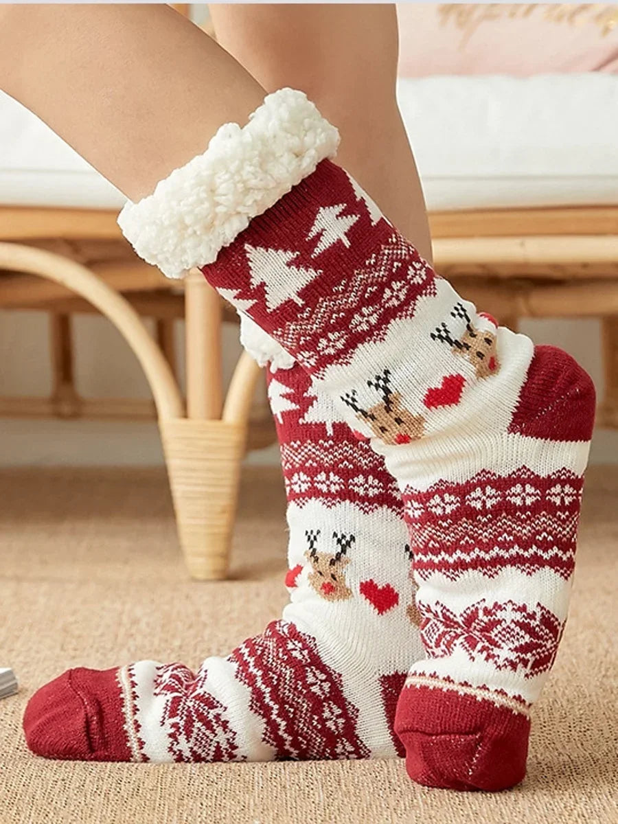 Christmas Fuzzy Socks Womens Winter Thermal Warm Floor Sock Soft Female Home Indoor Gifts Non Slip Grip Slipper Sock Fluffy