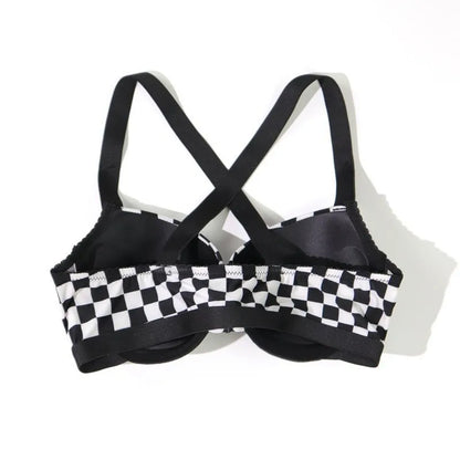 Beauwear Contrast Color Plaid Bras for Women Front Closure Bra with Wire Push Up Bra with Pad.
