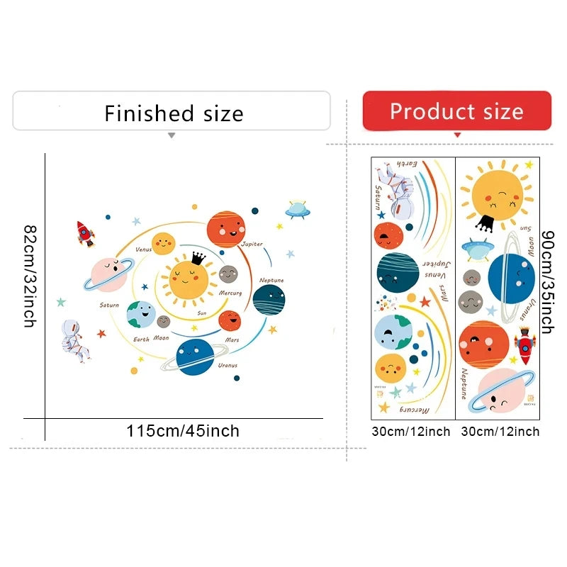 Cartoon Solar System PVC Wall Stickers Children Room Decoration Boy Kids Room Wall Decor Nursery Decorate DIY Art Murals Home.