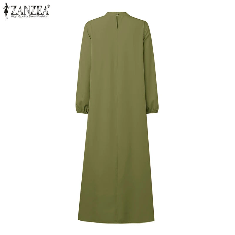 2025 Autumn Muslim Dresses Abaya ZANZEA Women Elegant Long Sleeeve Floral Dress Dubai Robe IsIamic Clothing Maxi Long Sundress.