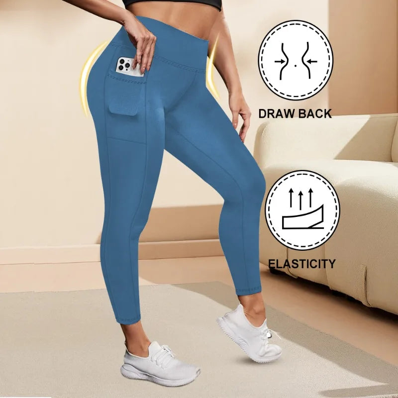Women's High-Waisted Yoga Pants Plus Size Butt-Lifting Workout Leggings with Pockets Elastic Activewear for Gym & Running.
