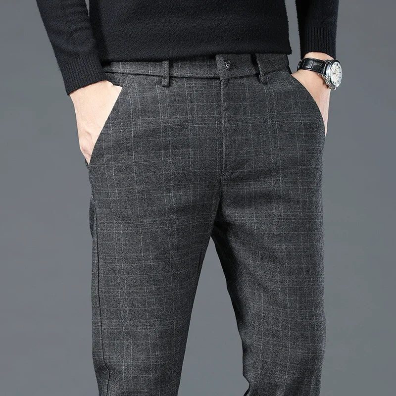 Spring Autumn Korea Plaid Pants Men Fashion Comfortable Elastic Casual Business Trousers Male Formal  Suit Pant.