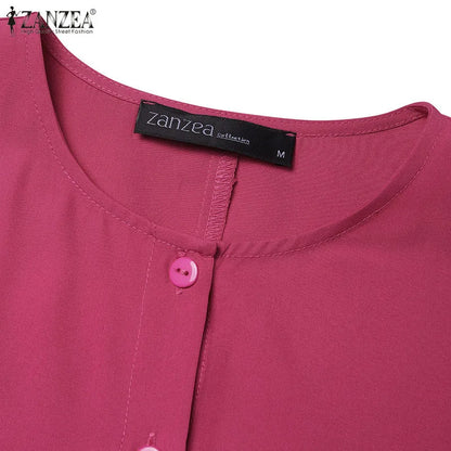 ZANZEA O Neck Casual Loose Maxi Dress Tiered Islamic Hijab Women Long Sleeve Long Vestidos Muslim Fashion Autumn Abaya Robes