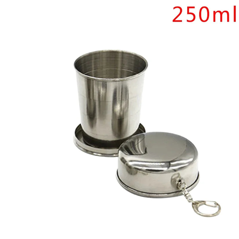 75ml/150ml/250ml Stainless Steel Folding Cup Portable Outdoor Travel Camping Telescopic Cup with Keychain Water Coffee Handcup.