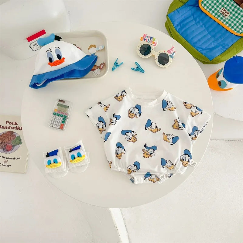 Donald Duck Bodys Einteiler Babykleidung 0-2 Jahre alt Cartoon-Stil Loose Wrap Ass Krabbelanzug K594-1.