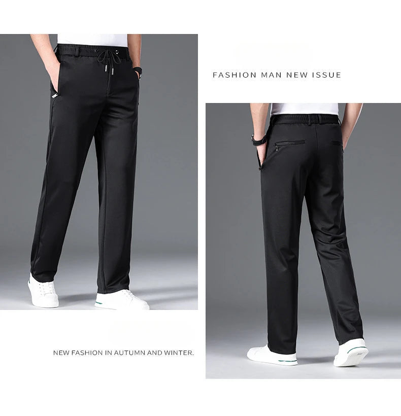 Big Size 10XL Winter Pants Men Fleece Lined Elastic Waist Strtch Trousers Male Thick Warm Straight Business Work Wear Plus Large