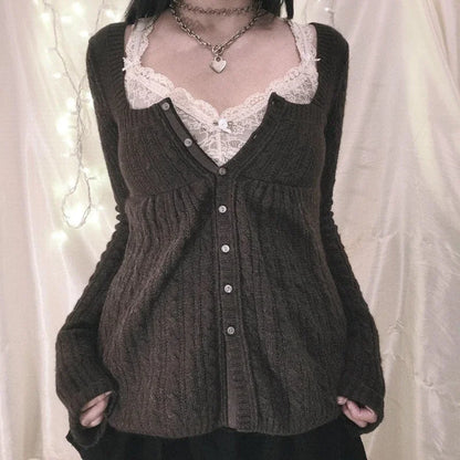 2000er Jahre Vintage Langarm Babydoll Strickpullover Tops Cottage Milkmaid Pullover Ästhetische Grunge Y2k Strickwaren T-Shirts Damen