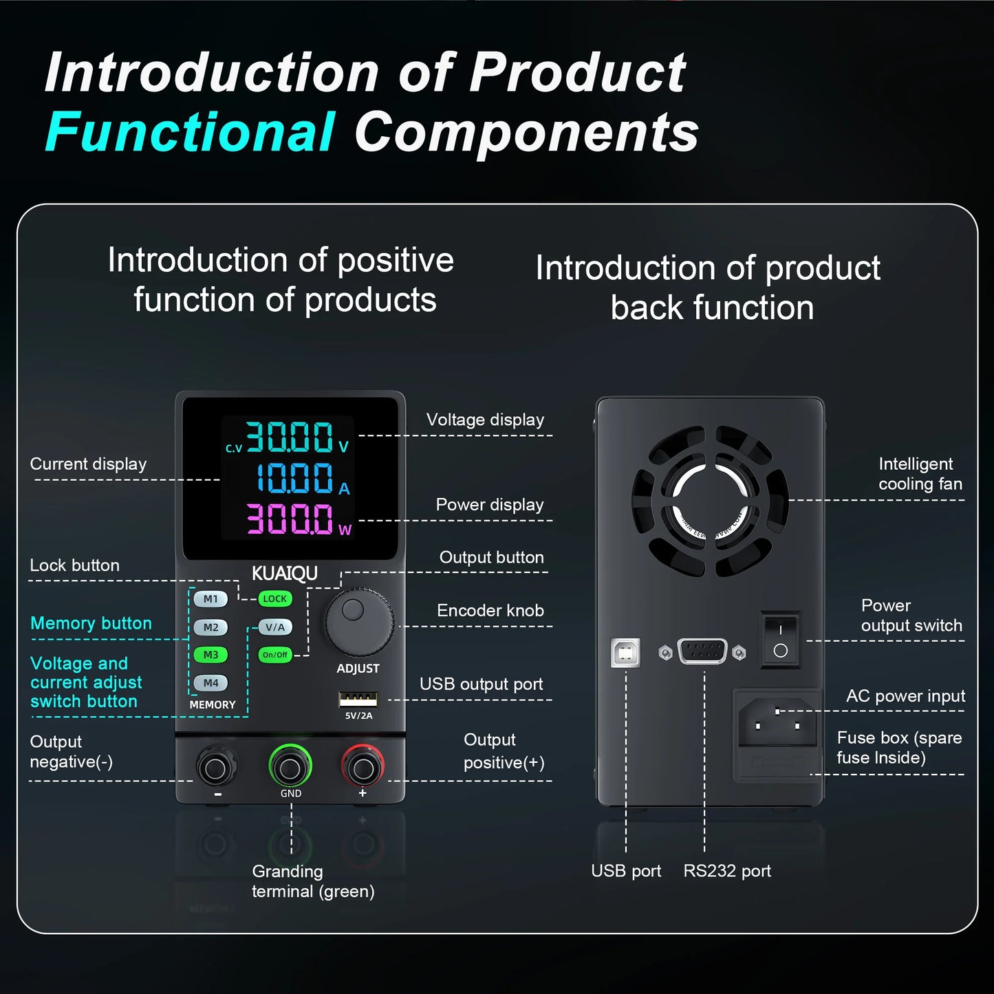 KUAIQU 200V 300V 1A DC Power Supply, 30V Programmable Adjustable Regulated Lab Bench Power Supply with PC Software,Output Switch.