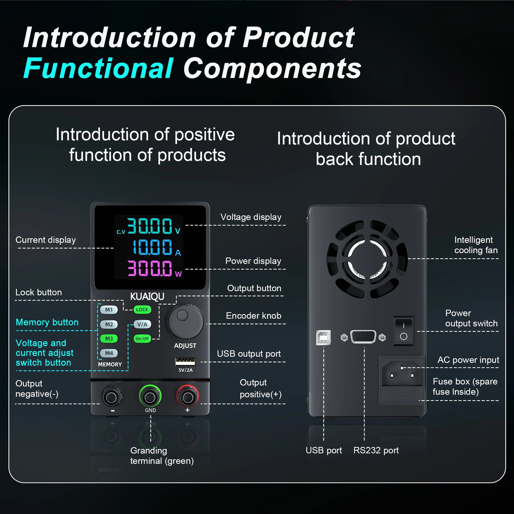 KUAIQU 200V 300V 1A DC Power Supply, 30V Programmable Adjustable Regulated Lab Bench Power Supply with PC Software,Output Switch.
