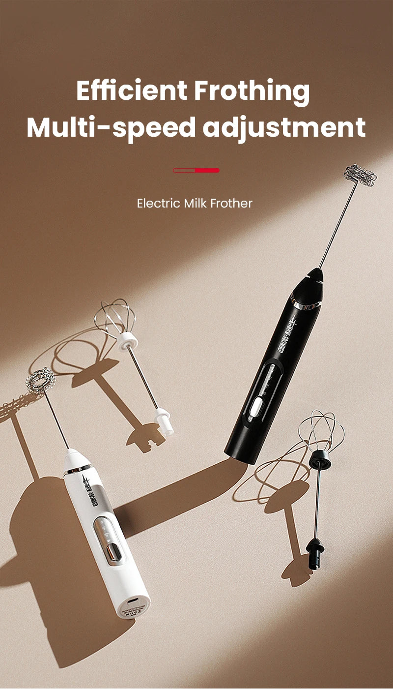 MHW-3BOMEBR Rechargeable Milk Frother Handheld Electric Foam Maker Stainless Steel Whisk Drink Mixer Foamer for Latte/Cappuccino.