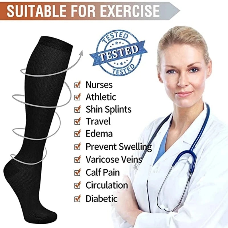 2 Pairs Compression Stockings Blood Circulation Promotion Slimming Sport Nurse Socks Anti Fatigue Comfort Knee High.