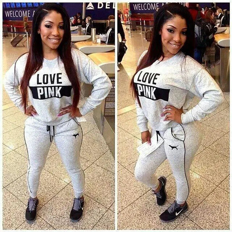 Fashion New Sweatshirts Women Sportswear Printed Letter Spring Tracksuits Long-sleeve Casual Sport Costumes Mujer 2 Piece Set.