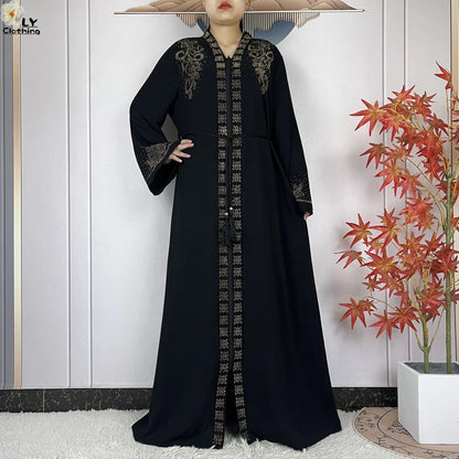 2024 For Women Elegant Dresses Dubai Party Outfits Long Sleeved Chiffon Dashiki Muslim Women Robe Open African Abaya Clothing