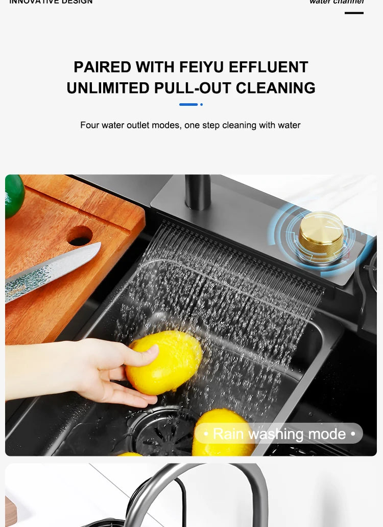 Kitchen Sink Stainless Steel Large Single Slot Multifunctional Tank Wash Basin With Waterfall Faucet Lowe Price