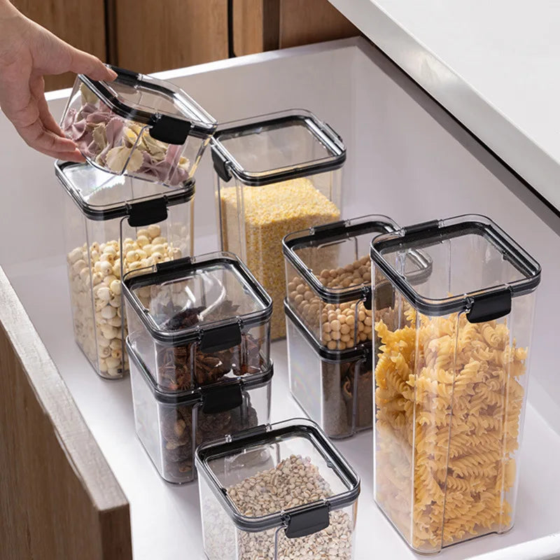 Transparent Storage Box Rectangular Stackable Food Grade Sealed Tank Seasoning Bottle Square Moisture-proof Storage Box Kitchen.