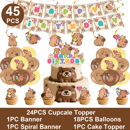 Capybara-Kuchenaufsatz, niedliche Tier-Cupcake-Dekorationen für Kinder, alles Gute zum Geburtstag, Partyzubehör, Capybara-Mottoparty-Dekorationen.