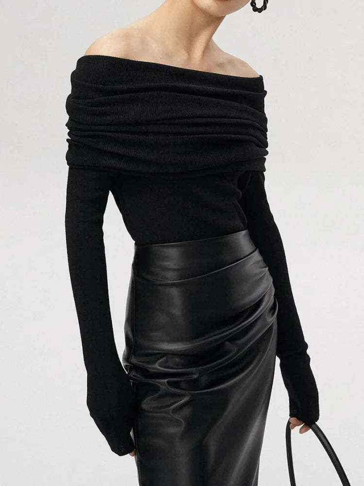 Slash Neck Pullover Frauen Tops Gestrickte Dünne Grundlegende Alle-spiel Sexy Elegante Off Schulter Herbst Winter Langarm Pullover weibliche