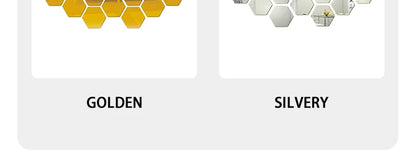 12PCS/Lot Removable Geometric Mirror Wall Stickers - Solid Hexagonal Shape, DIY with Built-in Adhesive for Home Decoration.