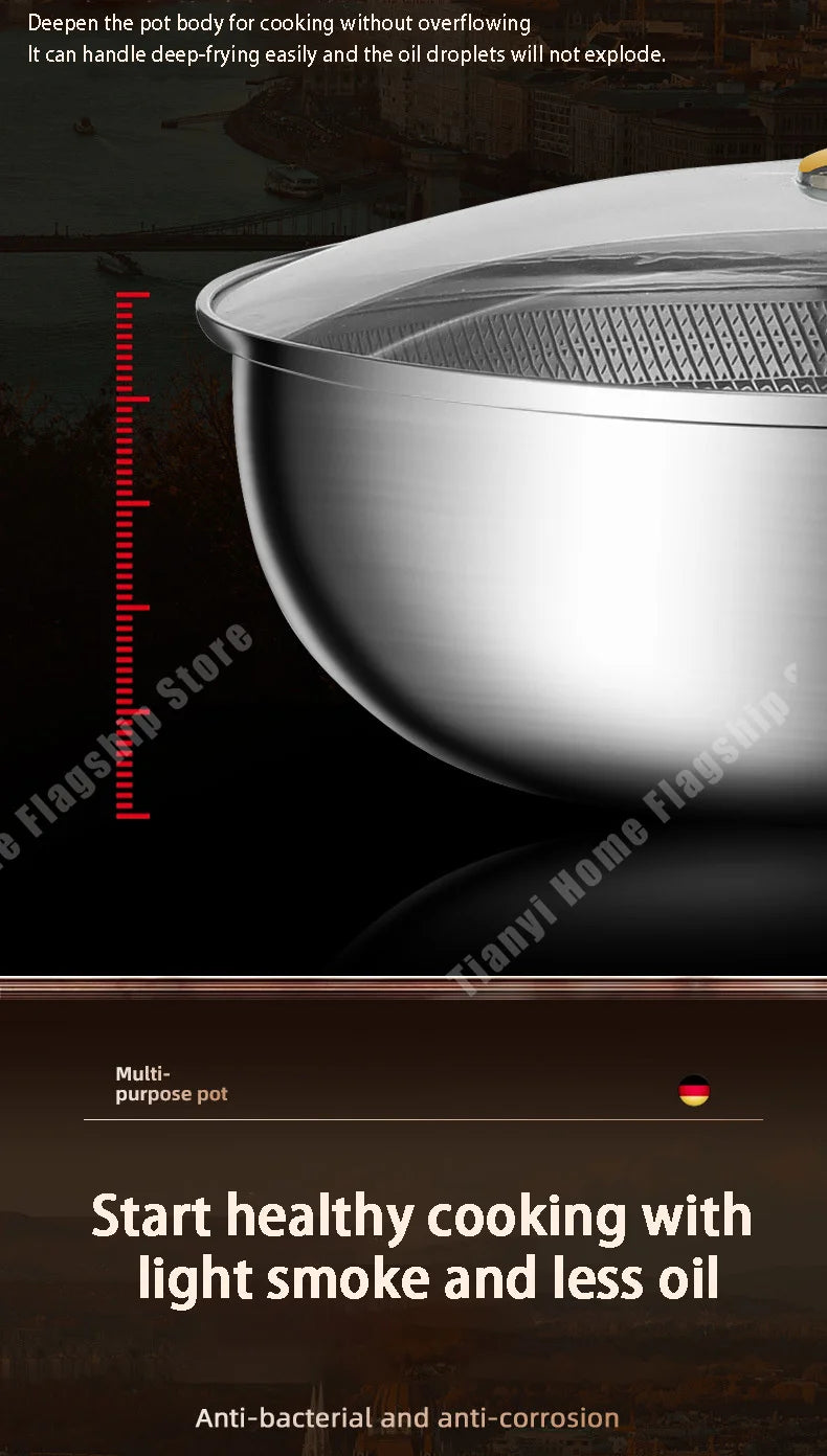 316 Stainless Steel Frying Pan Wok Non-stick Cooking Honeycomb Steak Gas Stove Pot Induction General Saucepan Kitchen Cookware.