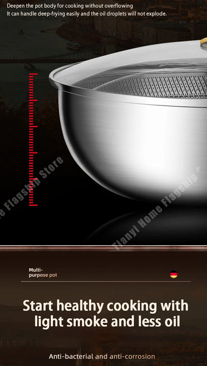 316 Stainless Steel Frying Pan Wok Non-stick Cooking Honeycomb Steak Gas Stove Pot Induction General Saucepan Kitchen Cookware.