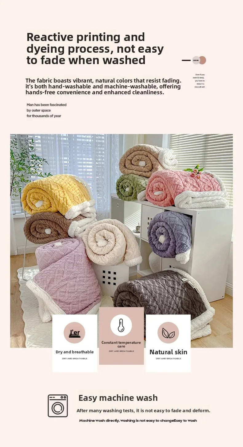 Double Layer Fleece Blanket Autumn Winter Thick Warm Office Nap Throw Blankets for Sofa Bed Single Double Soft Plush Comforter.