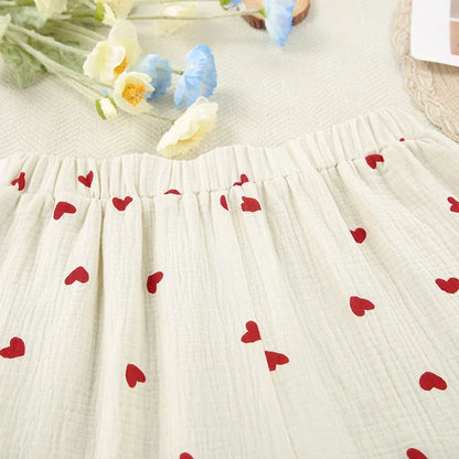 2-Piece Muslin Pajamas Set for Women 100% Cotton Love Printed Comfortable Long-Sleeved Tops Pajamas Home Wear Sleep Autumn Cloth.