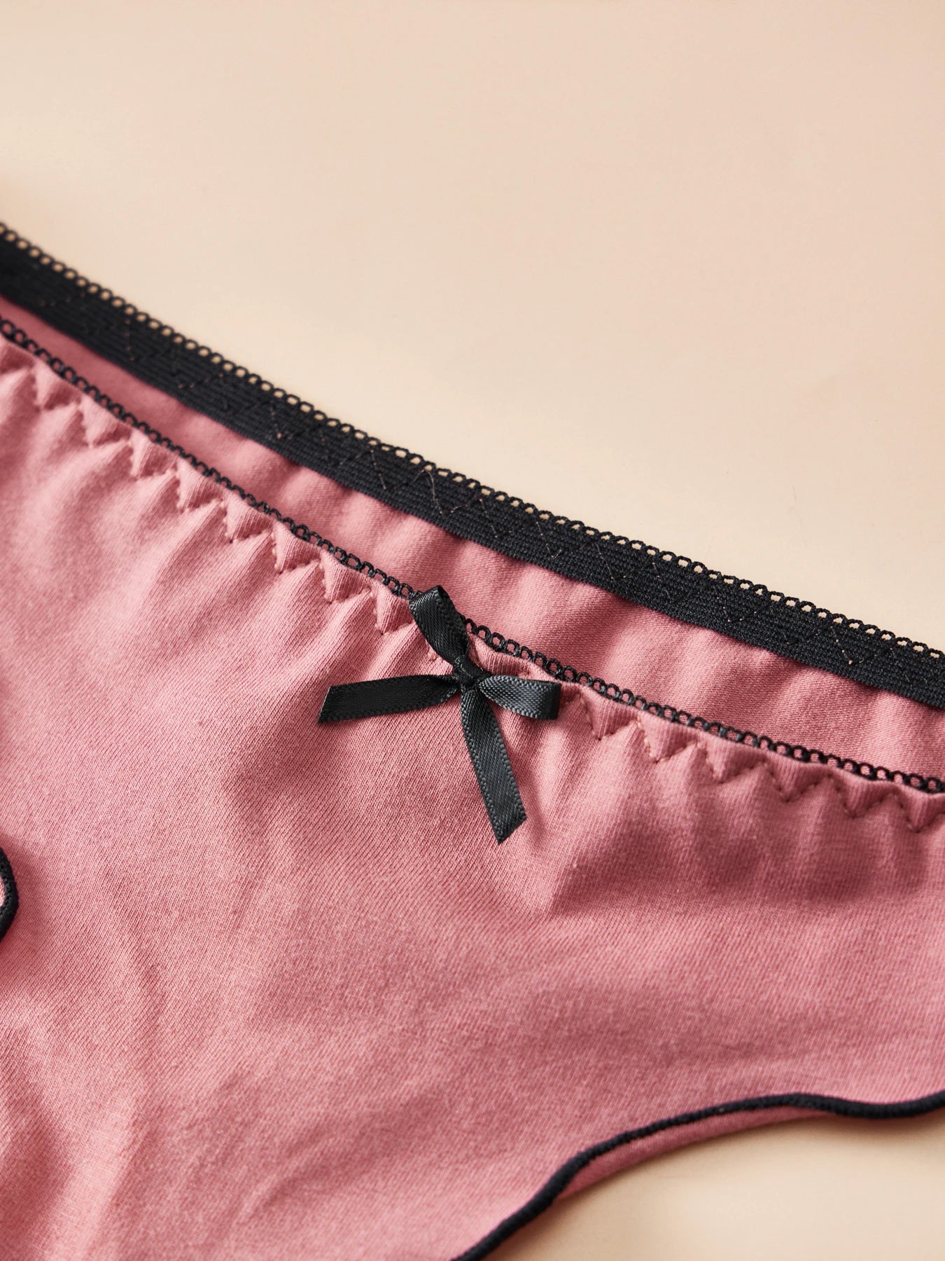 4pcs women's cotton solid color thong sexy comfortable women's underwear daily breathable T-back knitted bow cute girl low-waist.