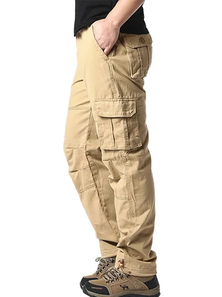 Solind Cotton Multi Flap Pockets Men's Straight Leg Cargo Pants Loose Casual Outdoor Pants Men's Work Pants For Hiking Tactical.