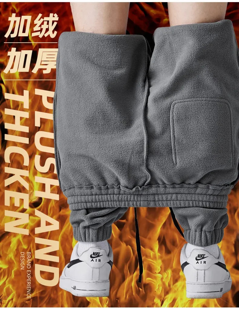 Men's Wool Sweatpants 2024 Winter New Thickened Double-Sided Fleece Casual Trousers Jogger Men's Outdoor Down Cotton Warm Pants.