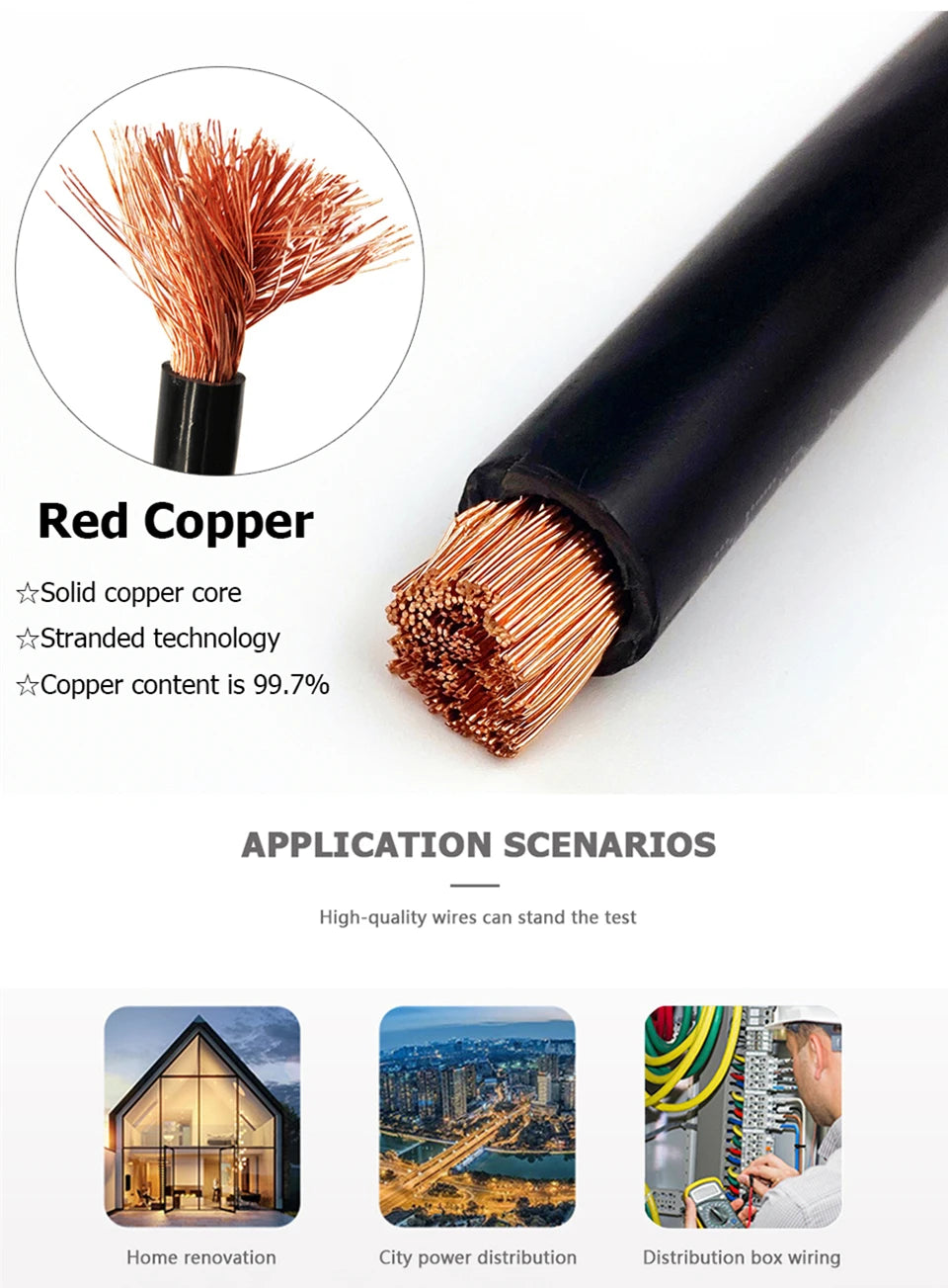 RV PVC Copper wire Flexible wire Soft Black Red Electric cable Auto led Speaker Audio Power Car Wiring 1 2 4 6 8 10 12 14 AWG.
