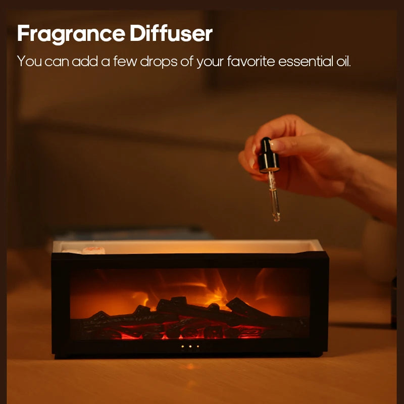 Colorful Flame Fireplace Aroma Diffuser 150ml Waterless Auto-Off Air Humidifier with Timer Remote Control for Home Bedroom Gift.
