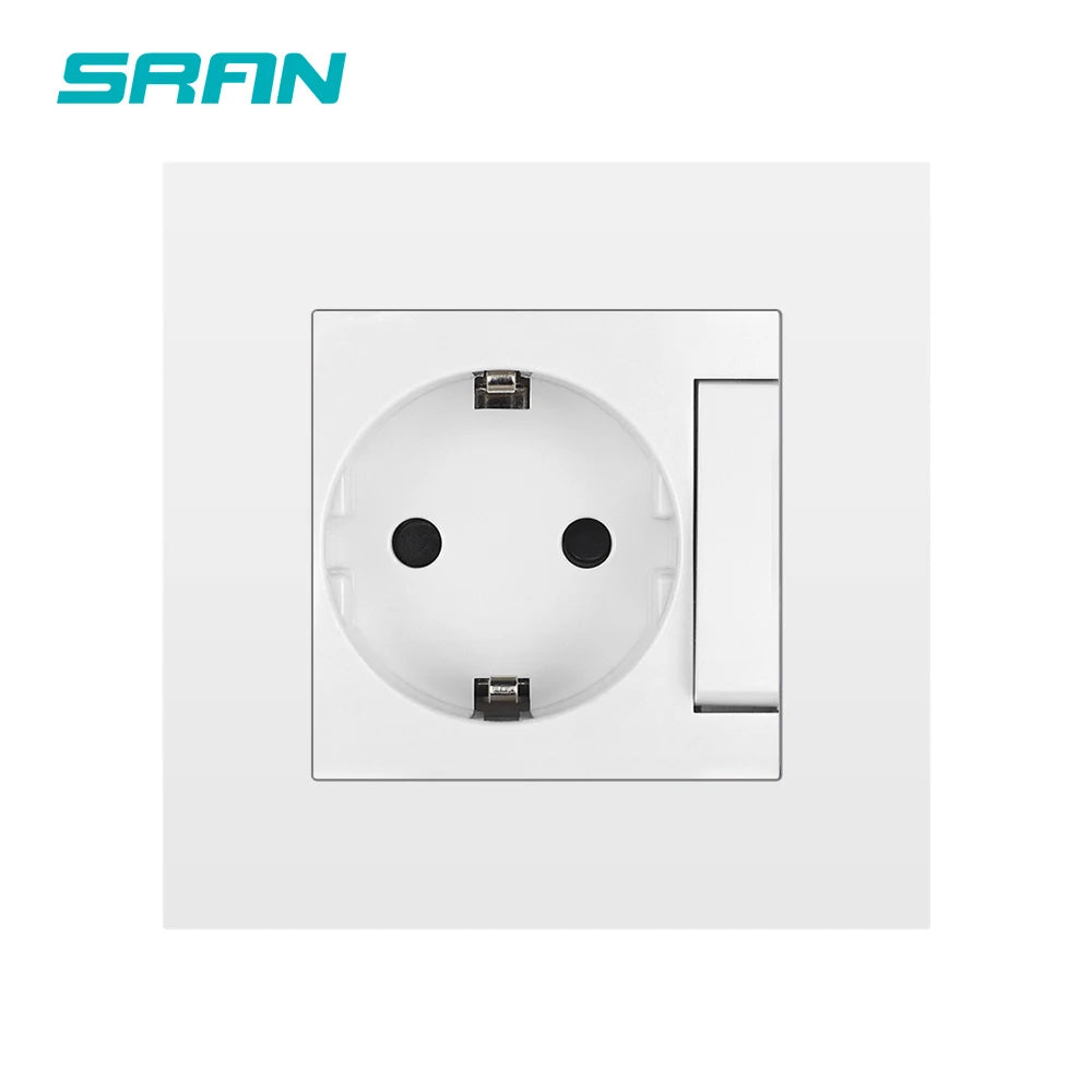 SRAN EU16A 250V Wandsteckdose mit Schalterknopf Steckdose Russland Spanien Edelstahl Glas PC Panel Steckdosen.